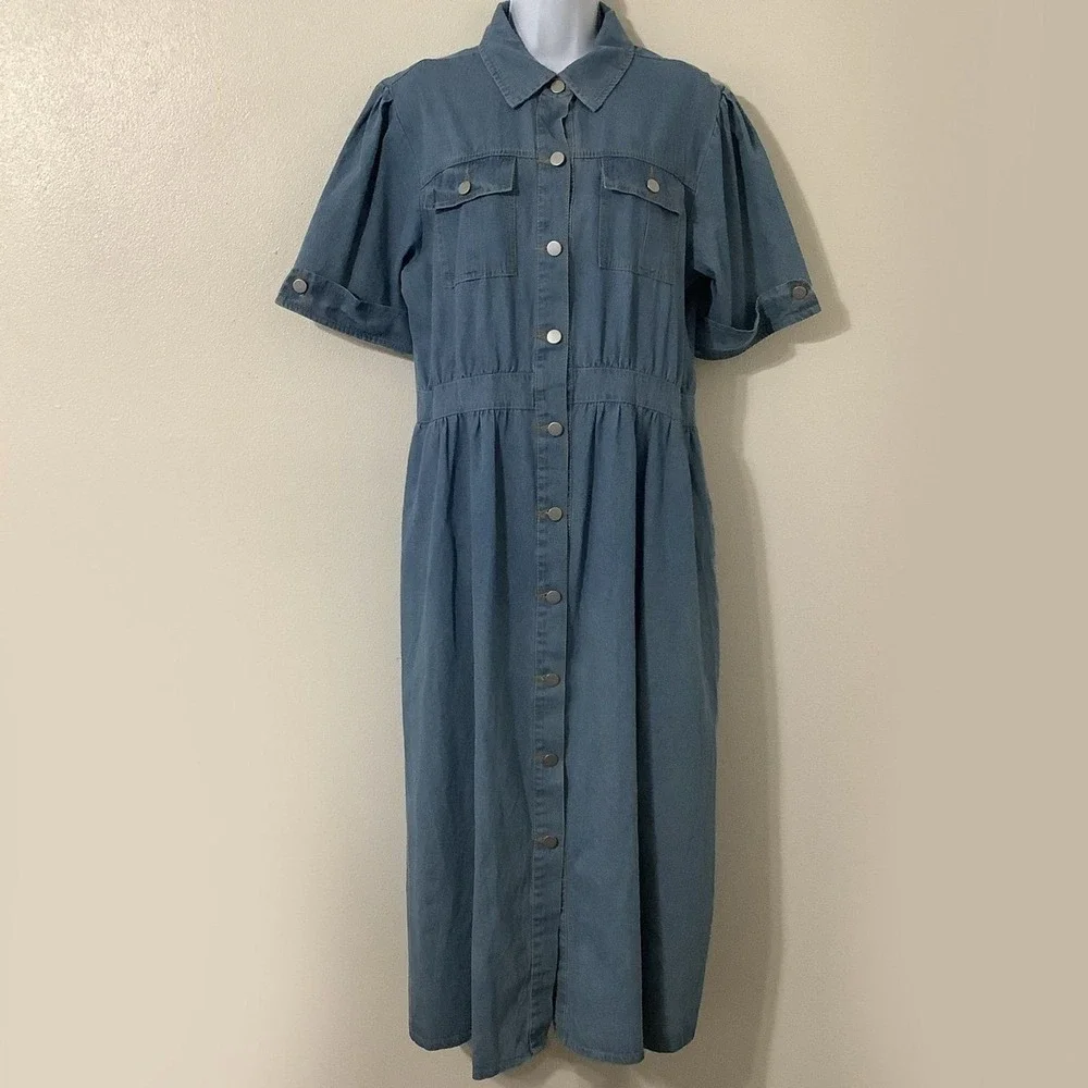 Vintage Denim Maxi Dress XL Country Western‎ Cowgirl Retro Casual Summer